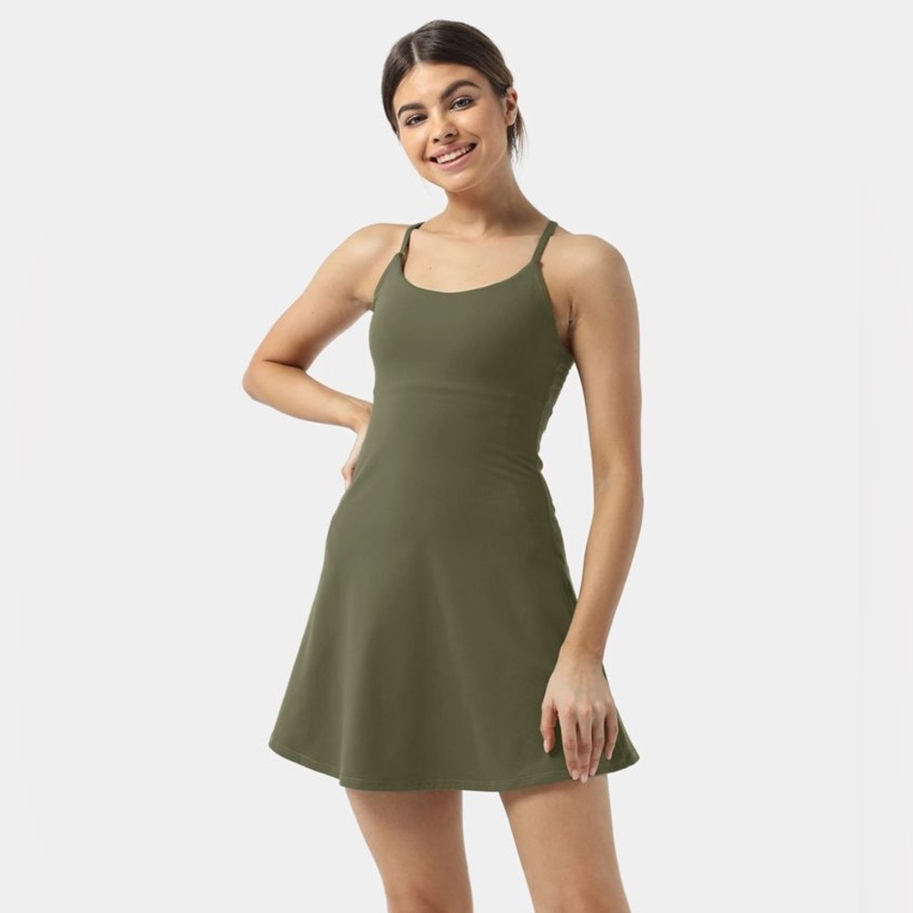 Olive green athletic dress with built in shorts